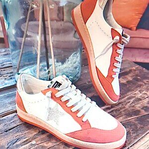 MiiM's perfect comfortable and stylish reddish pink leather and suede sneakers
